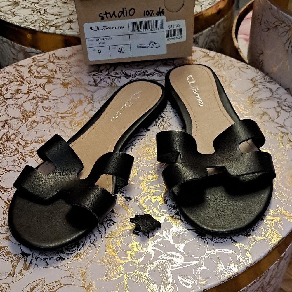 CL by Laundry Black Women's Slide Sandals Size 9 NWT and Box